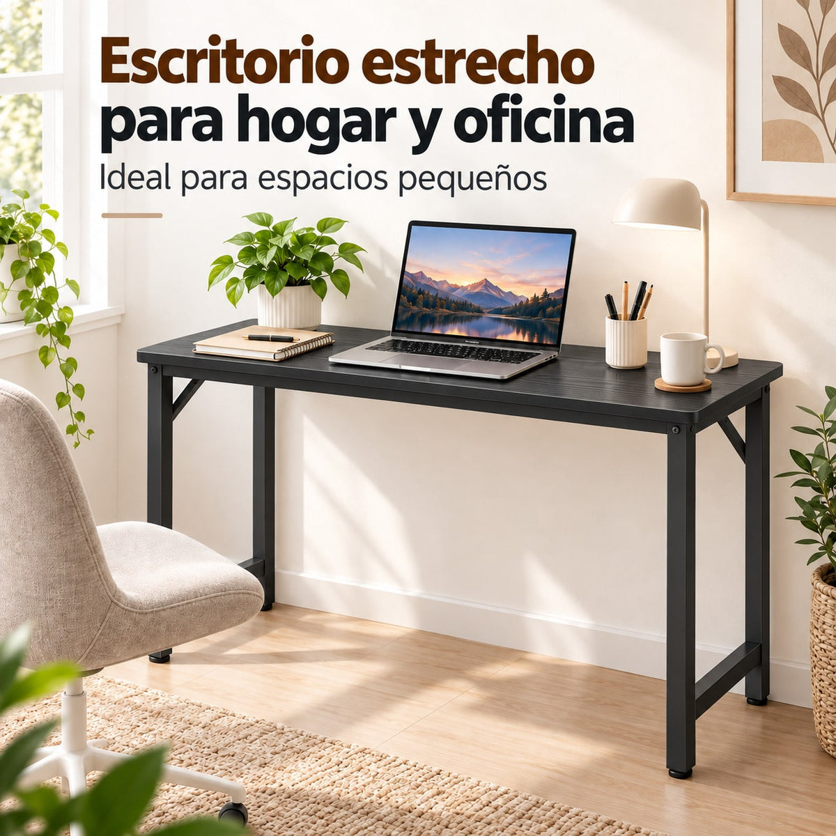 Escritorio para Ordenador, Mesa Escritorio Estrecha para Habitación Pequeña, Escritorio Habitación y Oficina en Casa, Mesa de Estudio para Teletrabajo, Escritorios para Habitación, Escritorio Pequeño para Dormitorio, Diseño Compacto para Espacios Pequeños