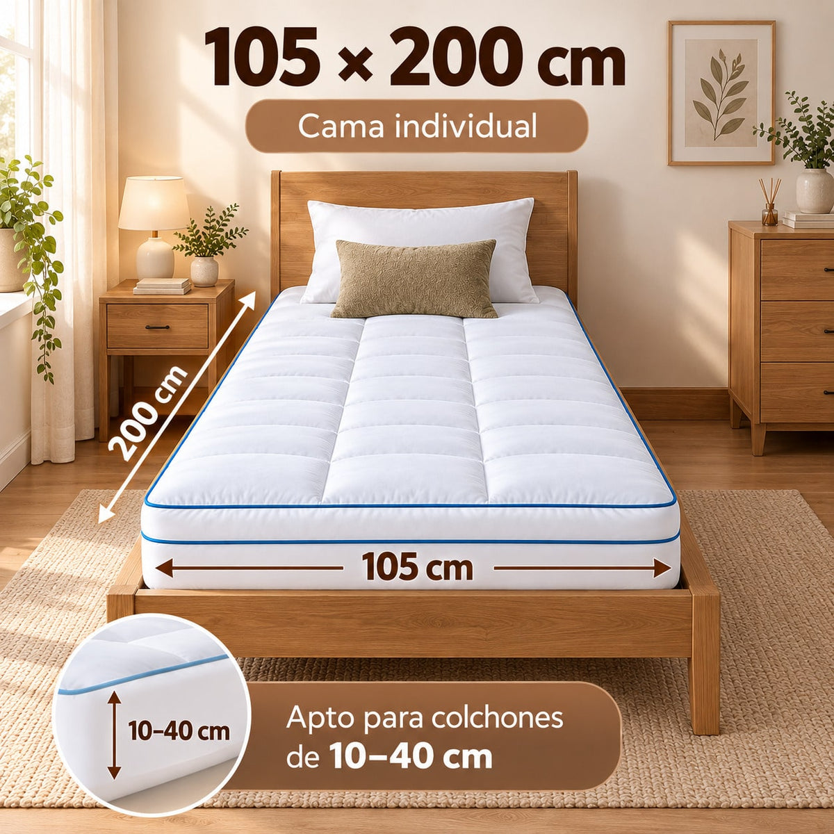 Protector de Colchón Acolchado y Engrosado, Topper para Colchón y Sobrecolchón 900 g, Cubrecolchón con Relleno Efecto Plumón, Transpirable, Mullido y Suave, Bolsillo Profundo y Borde Elástico 360°, para Colchones de 10–40 cm