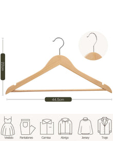 Pack 20 Perchas Blancas Madera, Muescas Antideslizantes y Gancho Giratorio