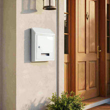 Buzón de Correo Exterior con Cerradura, Buzón de Pared Metálico para Cartas y Sobres, Caja de Correo con Ranura Frontal y Llave, Buzón para Fachada, Puerta, Entrada, Casa, Apartamento y Oficina, Diseño Moderno, 20 × 26 × 7,5 cm, Negro/Blanco