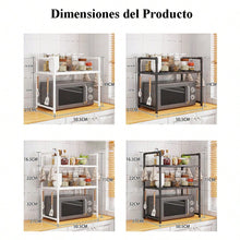 2/3 Niveles Soporte para microondas para encimera, Rejilla Para Horno Microondas Metal, Soporte Para Microondas Y Horno Cocina Con 4/8 Ganchos, Tiendas de condimentos, Adecuado para cocinas (Blanco / Negro)