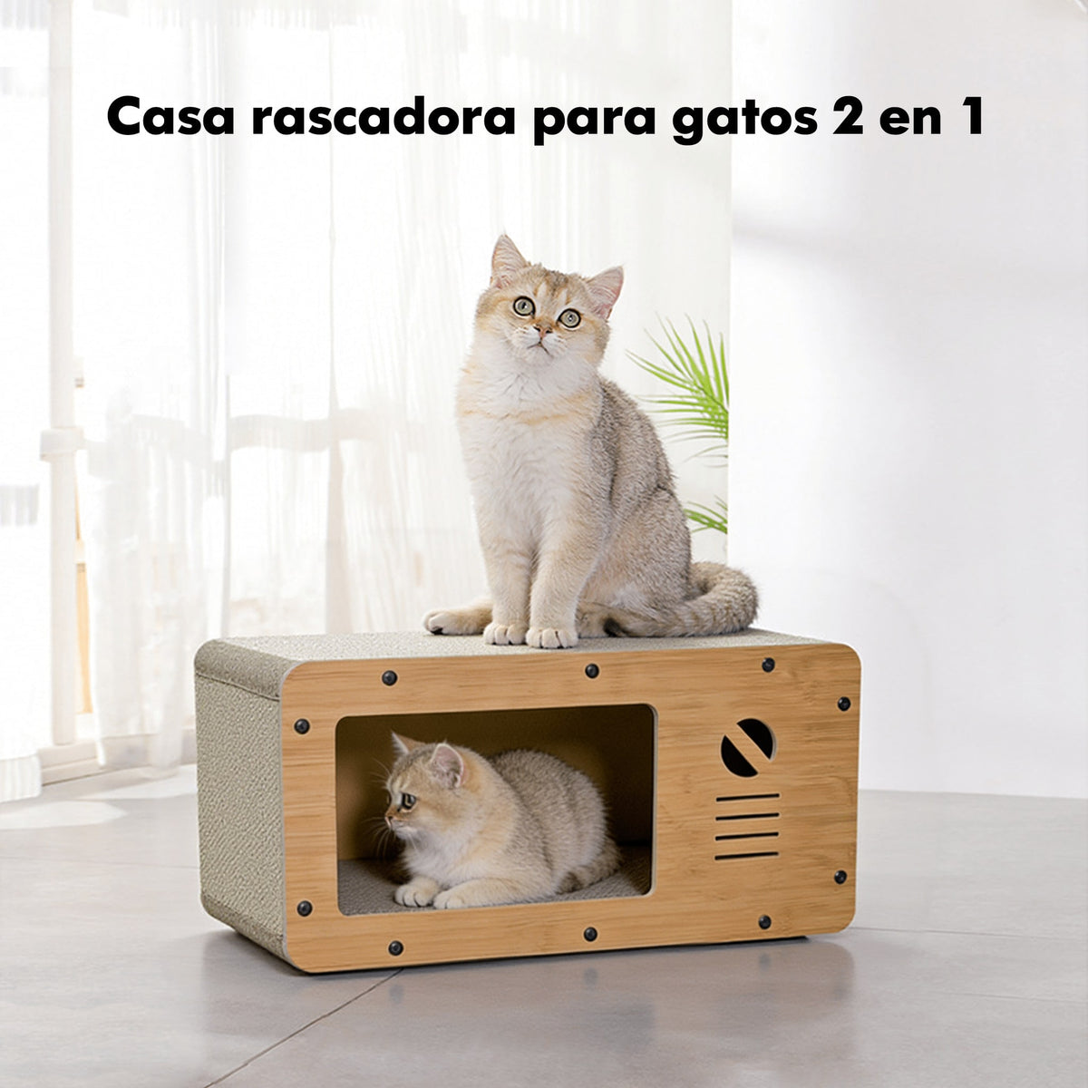 Rascador para Gatos de Cartón, Casa para Gatos Cartón Grande Doble Capa, Resistente y Multifuncional para Rascar, Descansar y Esconderse, Protege los Muebles