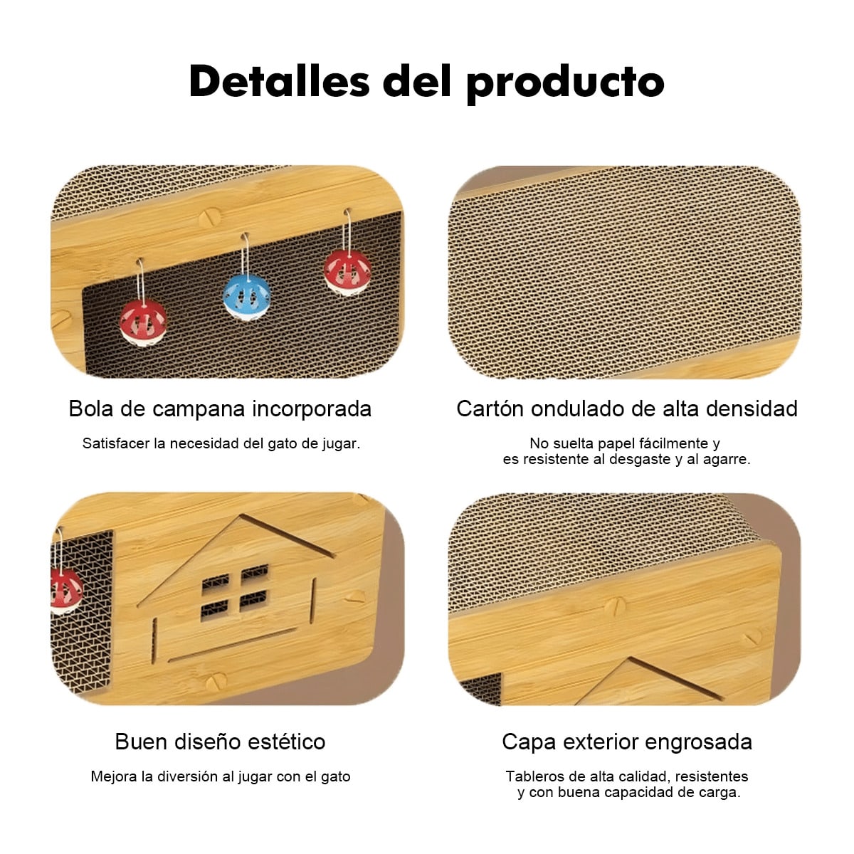 Rascador para Gatos de Cartón, Casa para Gatos Cartón Grande Doble Capa, Resistente y Multifuncional para Rascar, Descansar y Esconderse, Protege los Muebles