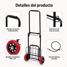 Carretilla Plegable de Mano 25/35 kg, Carro de Transporte Compacto con Ruedas de Goma y Cuerda Elástica, Ligera y Portátil, Carrito Plegable para Compras, Oficina, Viajes y Hogar