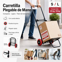Carretilla Plegable de Mano 25/35 kg, Carro de Transporte Compacto con Ruedas de Goma y Cuerda Elástica, Ligera y Portátil, Carrito Plegable para Compras, Oficina, Viajes y Hogar