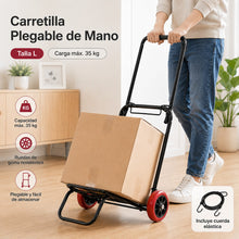Carretilla Plegable de Mano 25/35 kg, Carro de Transporte Compacto con Ruedas de Goma y Cuerda Elástica, Ligera y Portátil, Carrito Plegable para Compras, Oficina, Viajes y Hogar