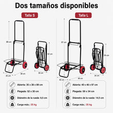 Carretilla Plegable de Mano 25/35 kg, Carro de Transporte Compacto con Ruedas de Goma y Cuerda Elástica, Ligera y Portátil, Carrito Plegable para Compras, Oficina, Viajes y Hogar