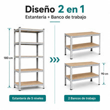 DECODEKO Estantería Metálica, 5 Baldas MDF, Acero Galvanizado, 180x90x40cm, Modular y Ajustable, para Trastero y Garaje
