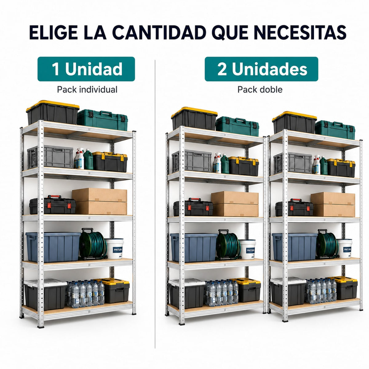 DECODEKO Estantería Metálica, 5 Baldas MDF, Acero Galvanizado, 180x90x40cm, Modular y Ajustable, para Trastero y Garaje