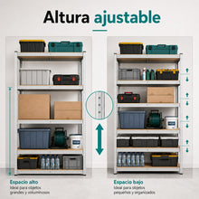 DECODEKO Estantería Metálica, 5 Baldas MDF, Acero Galvanizado, 180x90x40cm, Modular y Ajustable, para Trastero y Garaje