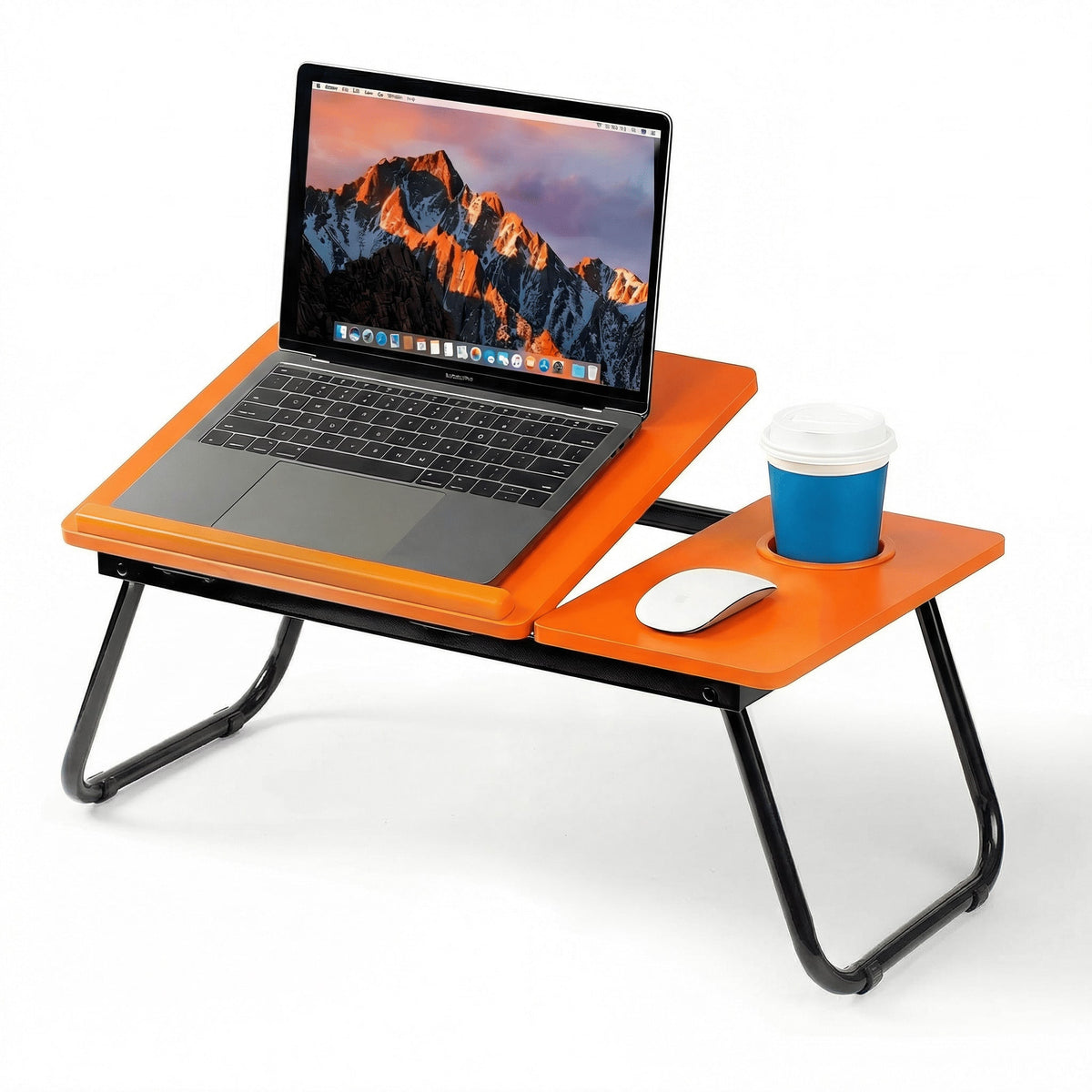 Mesa Plegable para Portátil con 5 Niveles de Inclinación Ajustable, Mesa para Cama y Sofá con Portavasos, Tope Antideslizante, Bandeja para Ratón, Escritorio Portátil Multifunción para Ordenador, Estudio, Trabajo, Lectura, Comer y Ver Series