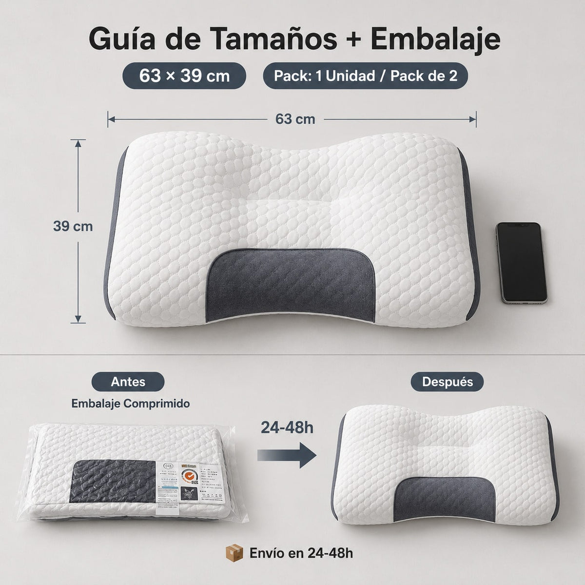 1/2/4 Piezas Almohada Cervical Ergonómica 63×39cm, Soporte Suave para Cuello y Hombros, Diseño Contorneado con Relleno Transpirable, Almohada para Dormir de Lado o Boca Arriba, Cómoda para Descanso Diario, Ideal para Dormitorio y Hogar
