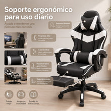 Silla Gaming Ergonómica con Altura Ajustable, Respaldo Reclinable 90°–135°, con  Reposapiés, Soporta hasta 150 kg, Cojines Lumbar y Cervical Desmontables, Reposabrazos Acolchados y Giro 360°