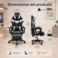 Silla Gaming Ergonómica con Altura Ajustable, Respaldo Reclinable 90°–135°, con  Reposapiés, Soporta hasta 150 kg, Cojines Lumbar y Cervical Desmontables, Reposabrazos Acolchados y Giro 360°