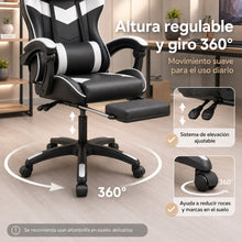 Silla Gaming Ergonómica con Altura Ajustable, Respaldo Reclinable 90°–135°, con  Reposapiés, Soporta hasta 150 kg, Cojines Lumbar y Cervical Desmontables, Reposabrazos Acolchados y Giro 360°