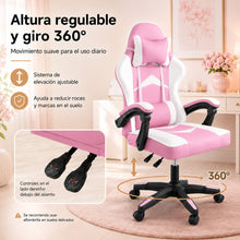 Silla Gaming Ergonómica con Altura Ajustable, Respaldo Reclinable 90°–135°, sin Reposapiés, Soporta hasta 150 kg, Cojines Lumbar y Cervical Desmontables, Reposabrazos Acolchados y Giro 360°