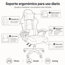 Silla Gaming Ergonómica con Altura Ajustable, Respaldo Reclinable 90°–135°, sin Reposapiés, Soporta hasta 150 kg, Cojines Lumbar y Cervical Desmontables, Reposabrazos Acolchados y Giro 360°
