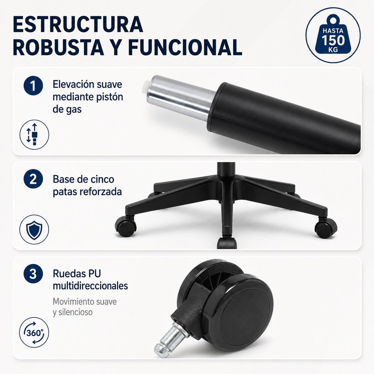 Silla de Escritorio Ergonómica, Silla de Oficina con Reposacabezas Ajustable, Soporte Lumbar, Respaldo de Malla Transpirable, Asiento Acolchado, Altura Regulable, Giro 360°, Función Basculante y Ruedas Silenciosas