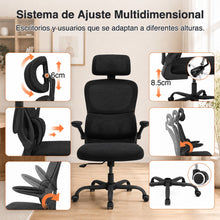 Silla de Escritorio Ergonómica de Malla Transpirable, Silla de Oficina Ajustable con Reposacabezas Regulable y Soporte Lumbar Dinámico, Reposabrazos Abatibles, Altura Ajustable, Respaldo Basculante, Silla Giratoria 360° con Ruedas