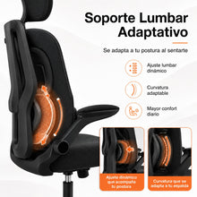 Silla de Escritorio Ergonómica de Malla Transpirable, Silla de Oficina Ajustable con Reposacabezas Regulable y Soporte Lumbar Dinámico, Reposabrazos Abatibles, Altura Ajustable, Respaldo Basculante, Silla Giratoria 360° con Ruedas