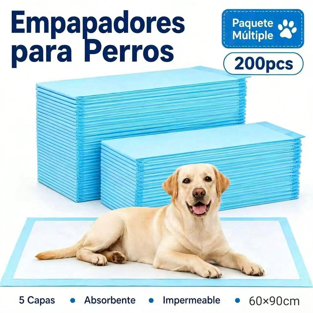 200 Empapadores para Perros, Almohadillas de Adiestramiento Ultra Absorbentes de 5 Capas, Antifugas con Base Impermeable, para Cachorros y Perros Adultos, 40x50/60x60/60x90 cm