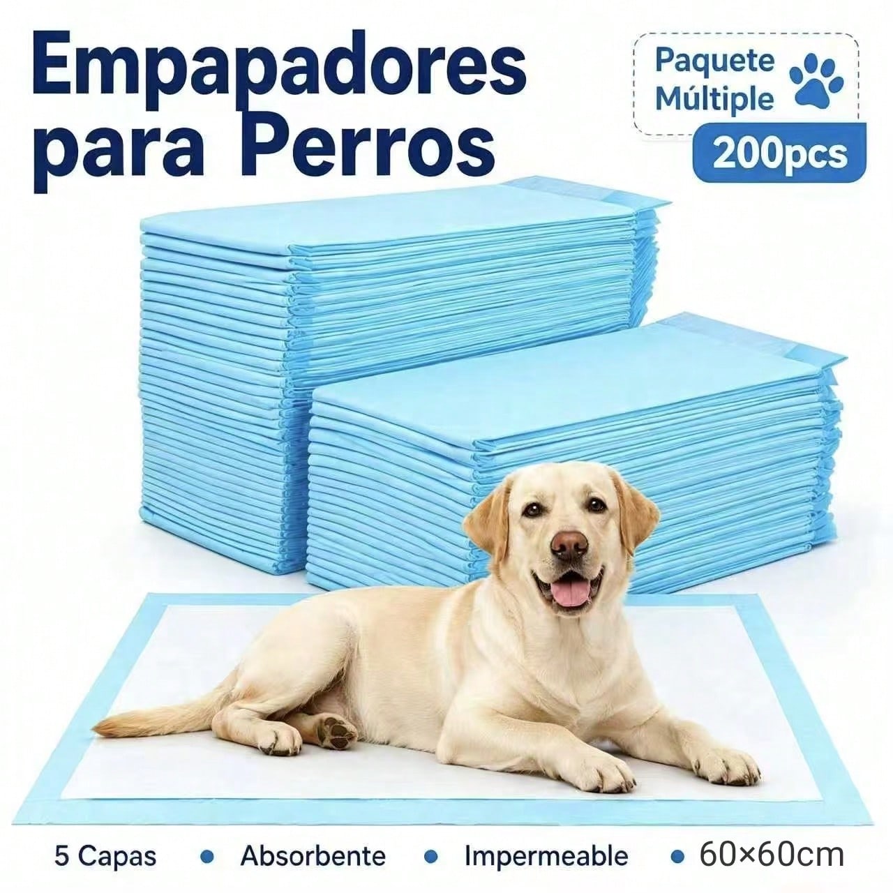 200 Empapadores para Perros, Almohadillas de Adiestramiento Ultra Absorbentes de 5 Capas, Antifugas con Base Impermeable, para Cachorros y Perros Adultos, 40x50/60x60/60x90 cm