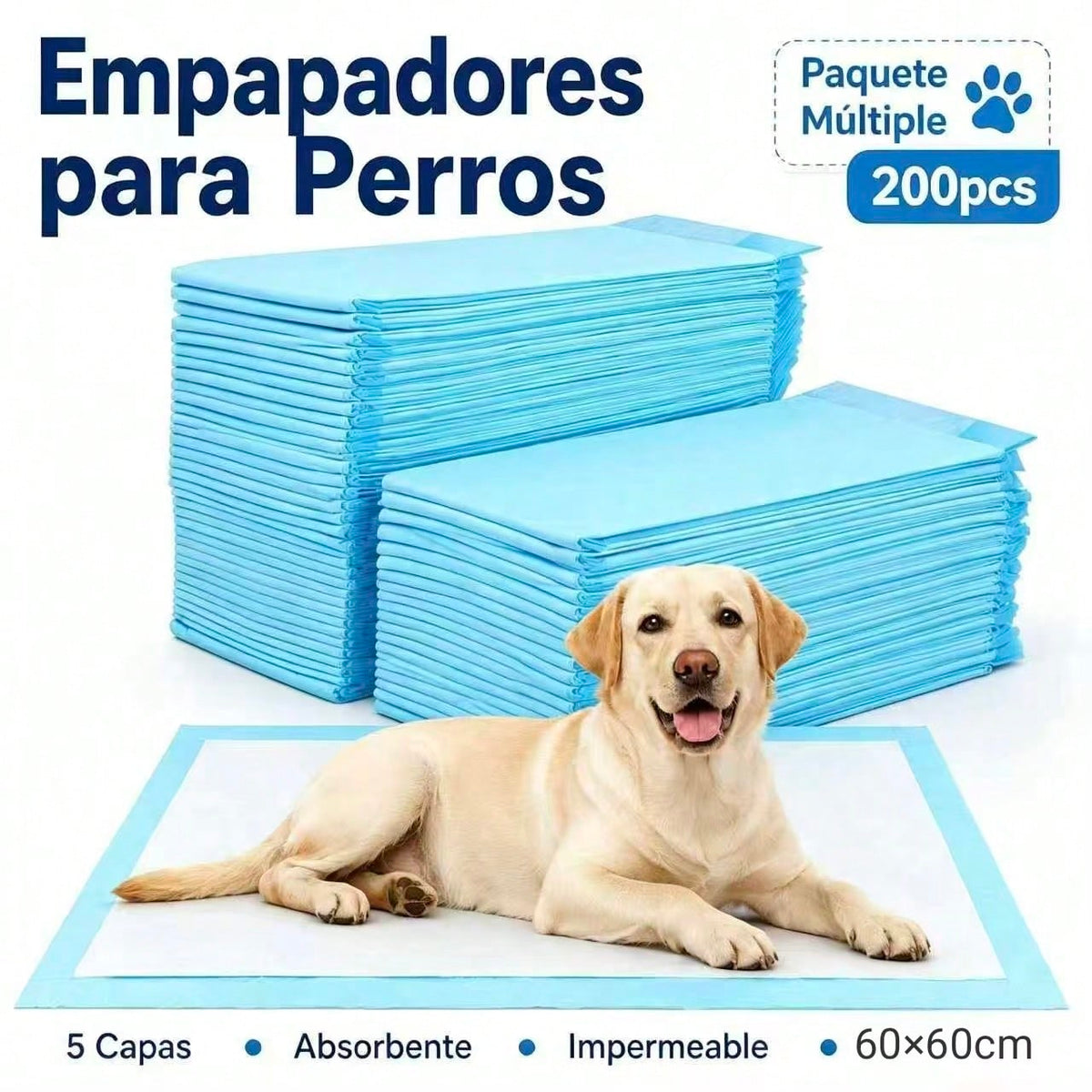 200 Empapadores para Perros, Almohadillas de Adiestramiento Ultra Absorbentes de 5 Capas, Antifugas con Base Impermeable, para Cachorros y Perros Adultos, 40x50/60x60/60x90 cm