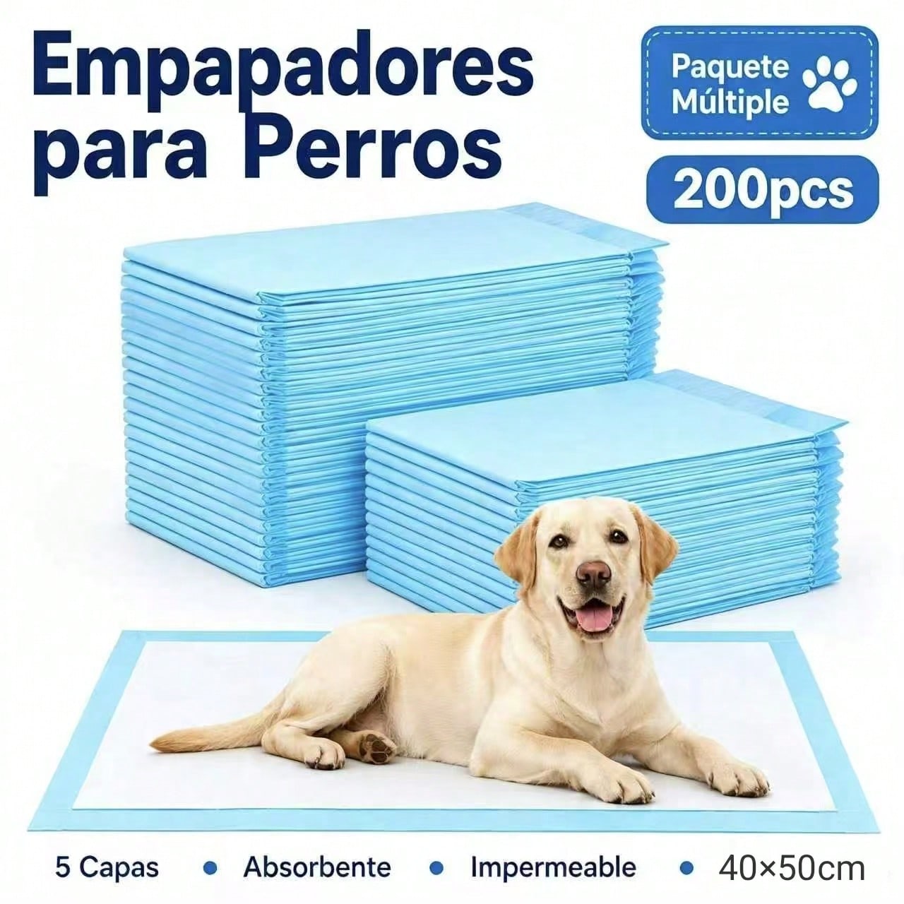 200 Empapadores para Perros, Almohadillas de Adiestramiento Ultra Absorbentes de 5 Capas, Antifugas con Base Impermeable, para Cachorros y Perros Adultos, 40x50/60x60/60x90 cm
