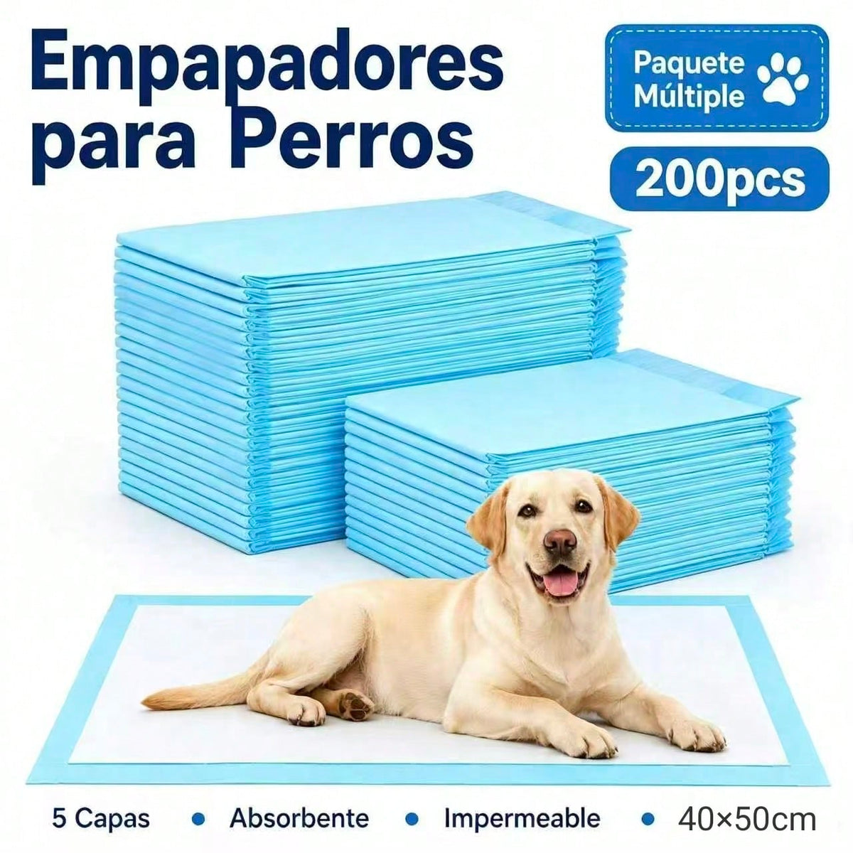 200 Empapadores para Perros, Almohadillas de Adiestramiento Ultra Absorbentes de 5 Capas, Antifugas con Base Impermeable, para Cachorros y Perros Adultos, 40x50/60x60/60x90 cm