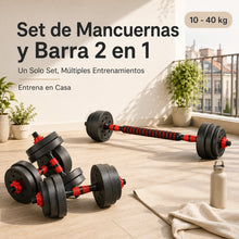 Mancuernas Ajustables 3 en 1 con Barra 10/15/20/30/40 kg, Juego de Pesas con Barra de Conexión y Discos Octogonales Ajustables, Mancuernas y Barra Desmontables para Musculación, Fuerza, Fitness y Entrenamiento de Cuerpo Completo en Casa