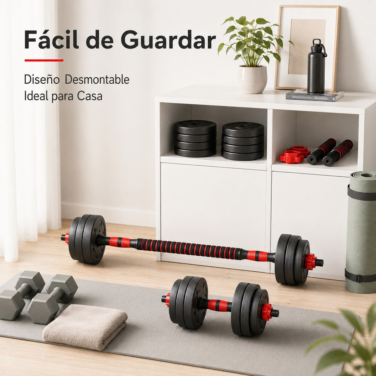 Mancuernas Ajustables 3 en 1 con Barra 10/15/20/30/40 kg, Juego de Pesas con Barra de Conexión y Discos Octogonales Ajustables, Mancuernas y Barra Desmontables para Musculación, Fuerza, Fitness y Entrenamiento de Cuerpo Completo en Casa