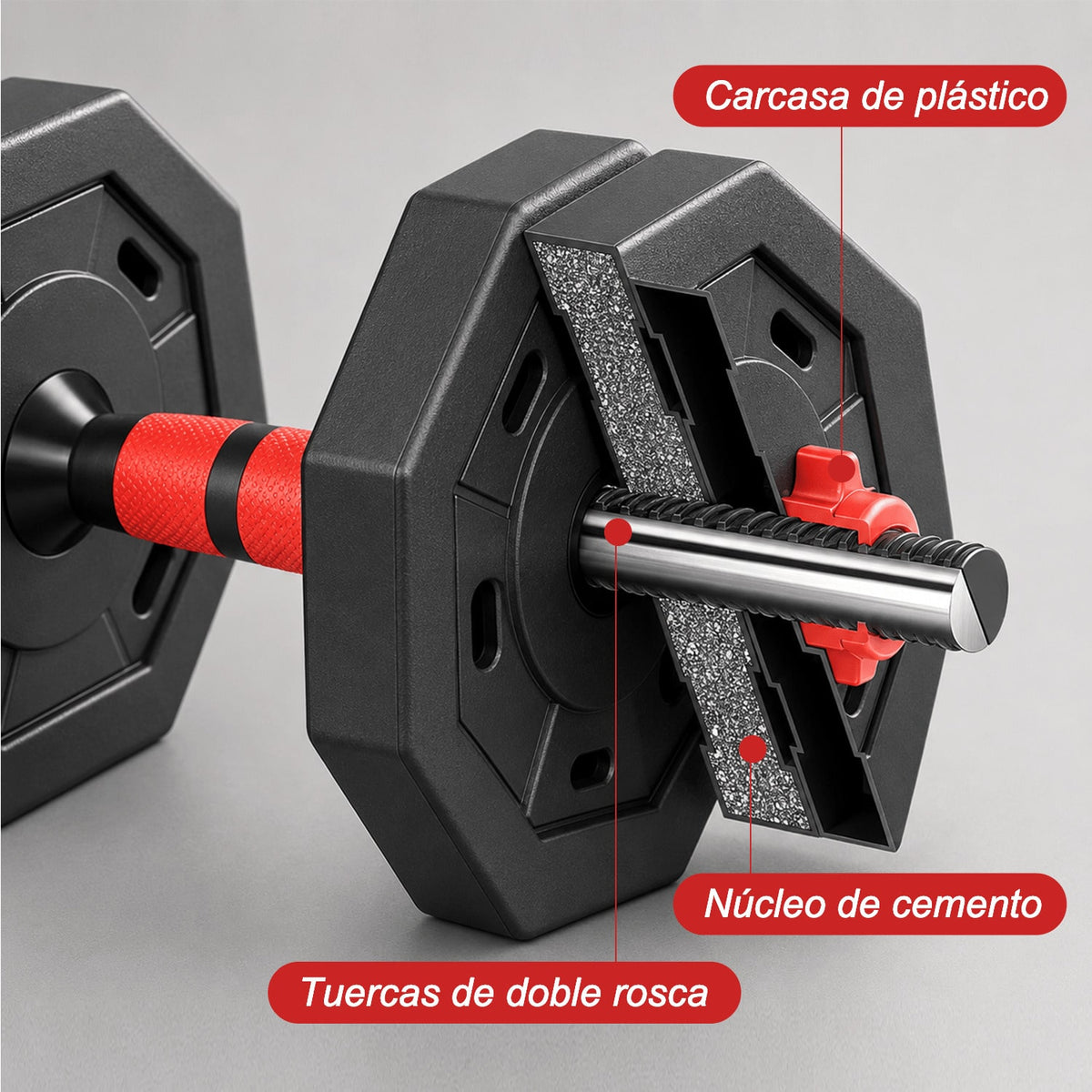 Mancuernas Ajustables 3 en 1 con Barra 10/15/20/30/40 kg, Juego de Pesas con Barra de Conexión y Discos Octogonales Ajustables, Mancuernas y Barra Desmontables para Musculación, Fuerza, Fitness y Entrenamiento de Cuerpo Completo en Casa
