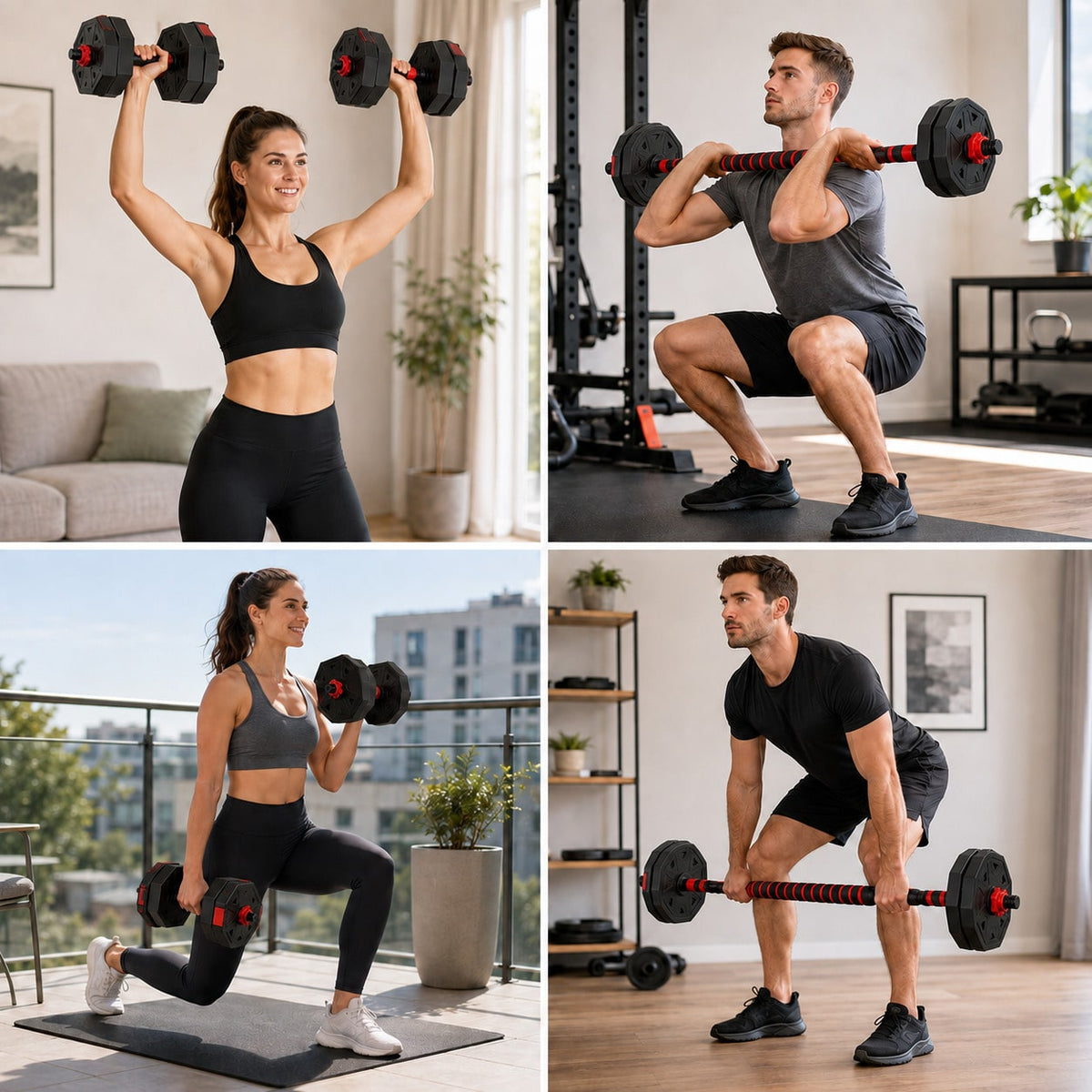 Mancuernas Ajustables 3 en 1 con Barra 10/15/20/30/40 kg, Juego de Pesas con Barra de Conexión y Discos Octogonales Ajustables, Mancuernas y Barra Desmontables para Musculación, Fuerza, Fitness y Entrenamiento de Cuerpo Completo en Casa