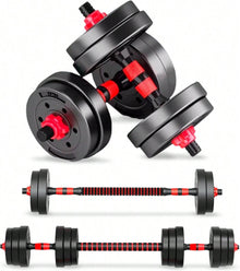 Mancuernas Ajustables 3 en 1 con Barra 10/15/20/30/40 kg, Juego de Pesas con Barra de Conexión y Discos Octogonales Ajustables, Mancuernas y Barra Desmontables para Musculación, Fuerza, Fitness y Entrenamiento de Cuerpo Completo en Casa