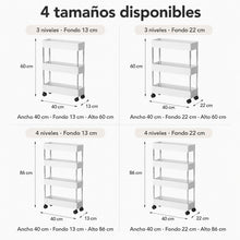 Carrito Organizador Estrecho con Ruedas, 3/4 Niveles, 13/22 cm de Profundidad con 4 Ganchos, Carrito Auxiliar Estrecho y Estantería de Almacenamiento Ahorra Espacio para Cocina, Baño, Lavandería, Despensa, Dormitorio, Oficina y Rincones Estrechos