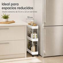 Carrito Organizador Estrecho con Ruedas, 3/4 Niveles, 13/22 cm de Profundidad con 4 Ganchos, Carrito Auxiliar Estrecho y Estantería de Almacenamiento Ahorra Espacio para Cocina, Baño, Lavandería, Despensa, Dormitorio, Oficina y Rincones Estrechos