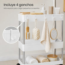 Carrito Organizador Estrecho con Ruedas, 3/4 Niveles, 13/22 cm de Profundidad con 4 Ganchos, Carrito Auxiliar Estrecho y Estantería de Almacenamiento Ahorra Espacio para Cocina, Baño, Lavandería, Despensa, Dormitorio, Oficina y Rincones Estrechos