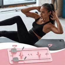Tabla de Pilates Plegable 4 en 1 Multifuncional, con Rebote Automático, Entrenador Abdominal con Rodillo, Bandas de Resistencia y Asas para Flexiones, Entrenamiento de Core, Brazos, Piernas y Cuerpo Completo en Casa, 106 × 41 cm