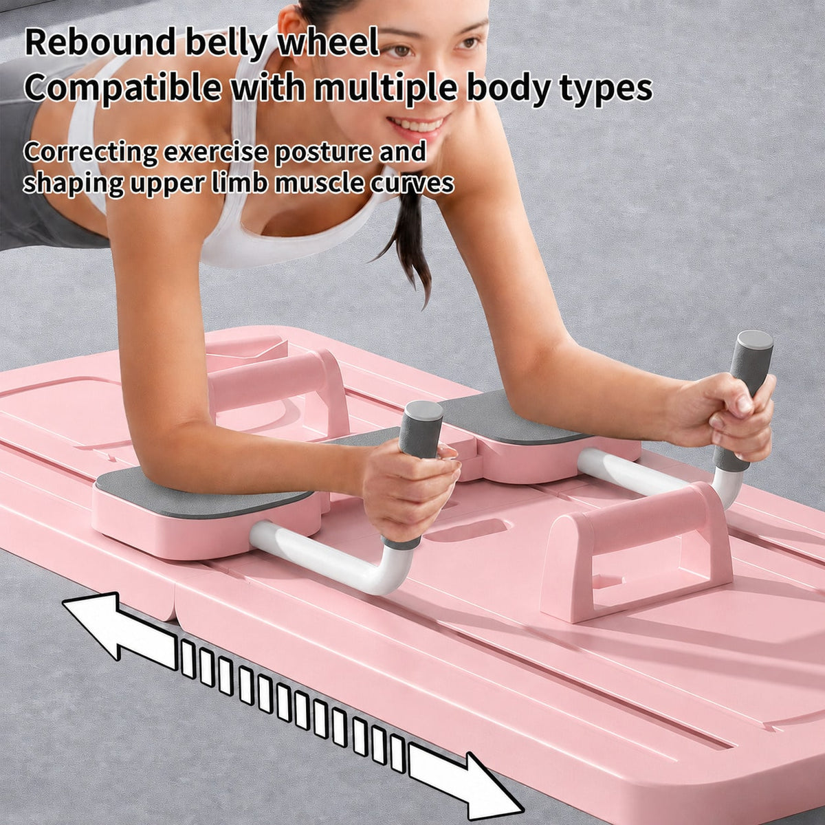 Tabla de Pilates Plegable 4 en 1 Multifuncional, con Rebote Automático, Entrenador Abdominal con Rodillo, Bandas de Resistencia y Asas para Flexiones, Entrenamiento de Core, Brazos, Piernas y Cuerpo Completo en Casa, 106 × 41 cm