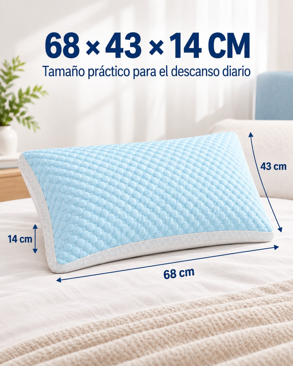 Almohadas para Cama 1/2/4 Unidades, Almohada Suave y Transpirable, Relleno de Almohada, Almohada de Fibra de Poliéster, Tejido Texturizado de Puntos en Relieve, 68 × 43 × 14 cm, para Primavera, Verano, Otoño e Invierno, Dormitorio, Hotel, Sofá y Viaje