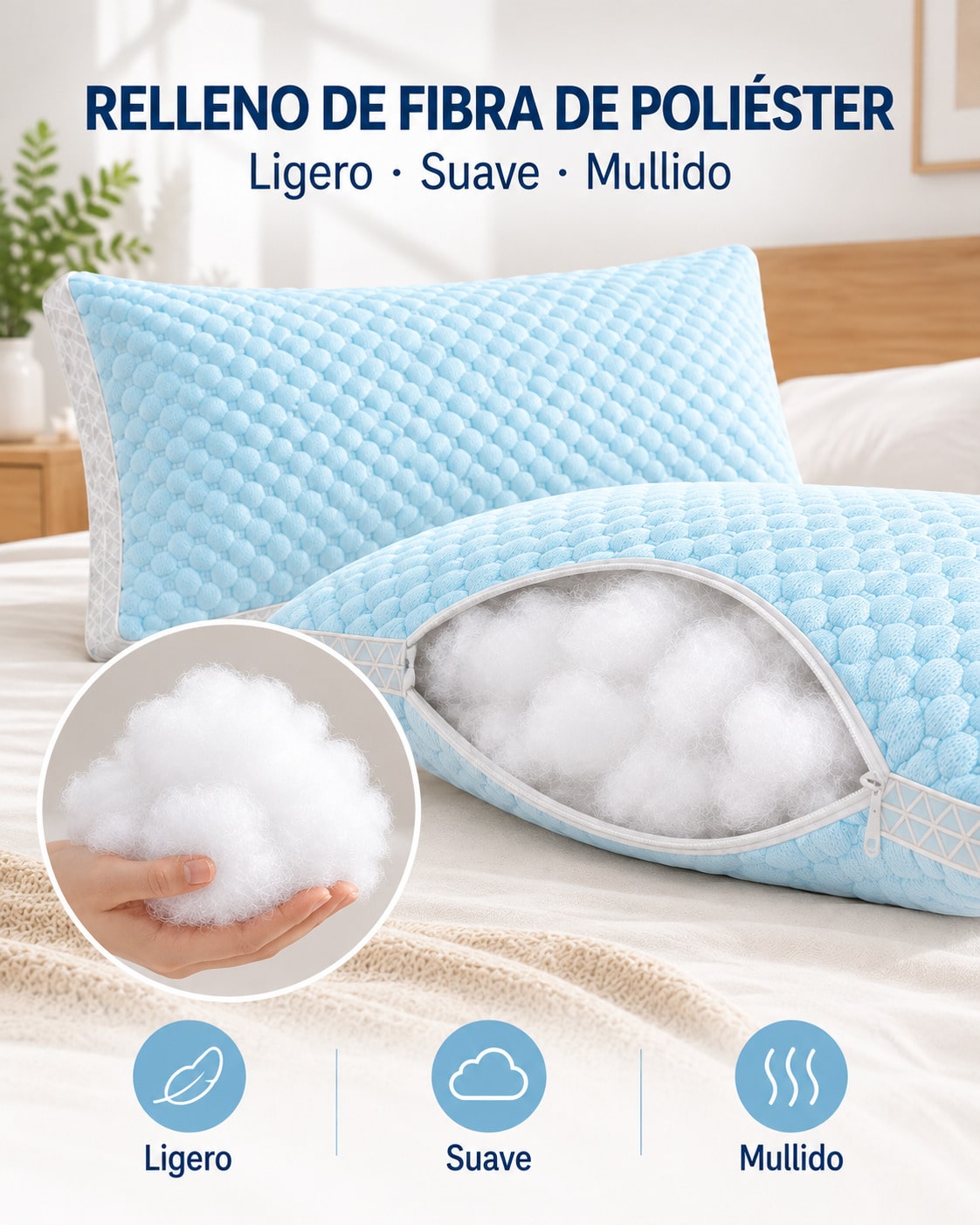Almohadas para Cama 1/2/4 Unidades, Almohada Suave y Transpirable, Relleno de Almohada, Almohada de Fibra de Poliéster, Tejido Texturizado de Puntos en Relieve, 68 × 43 × 14 cm, para Primavera, Verano, Otoño e Invierno, Dormitorio, Hotel, Sofá y Viaje