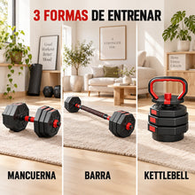 Mancuernas Ajustables 4 en 1 10/20/30/40 kg con Kettlebell y Barra de Conexión, Juego de APesas con Discos Octogonales Ajustables, Set de Musculación con Soporte para Flexiones, Equipo Fitness para Entrenamiento de Fuerza en Casa