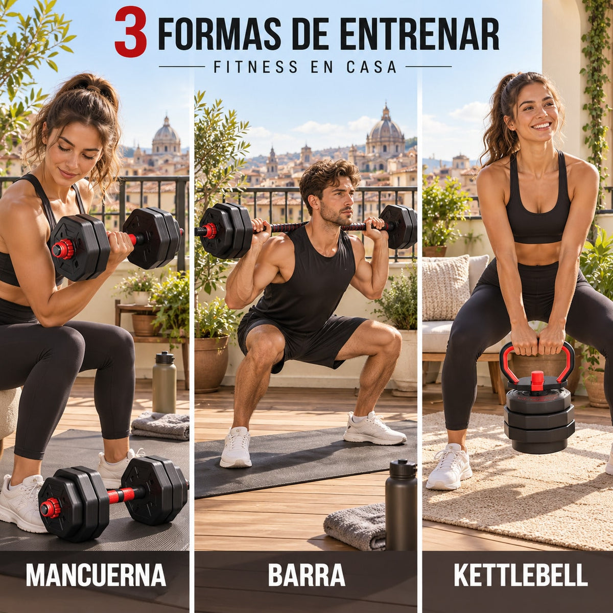 Mancuernas Ajustables 4 en 1 10/20/30/40 kg con Kettlebell y Barra de Conexión, Juego de APesas con Discos Octogonales Ajustables, Set de Musculación con Soporte para Flexiones, Equipo Fitness para Entrenamiento de Fuerza en Casa