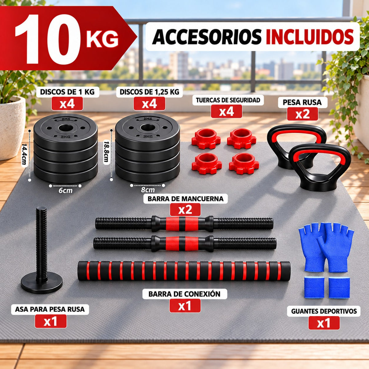 Set de Mancuernas Ajustables 3 en 1 10/15/20/30/40 kg, Mancuernas Redondas con Pesa Rusa y Barra de Conexión, Juego de Pesas para Musculación y Entrenamiento de Fuerza, Fitness y Gimnasio en Casa para Brazos, Hombros