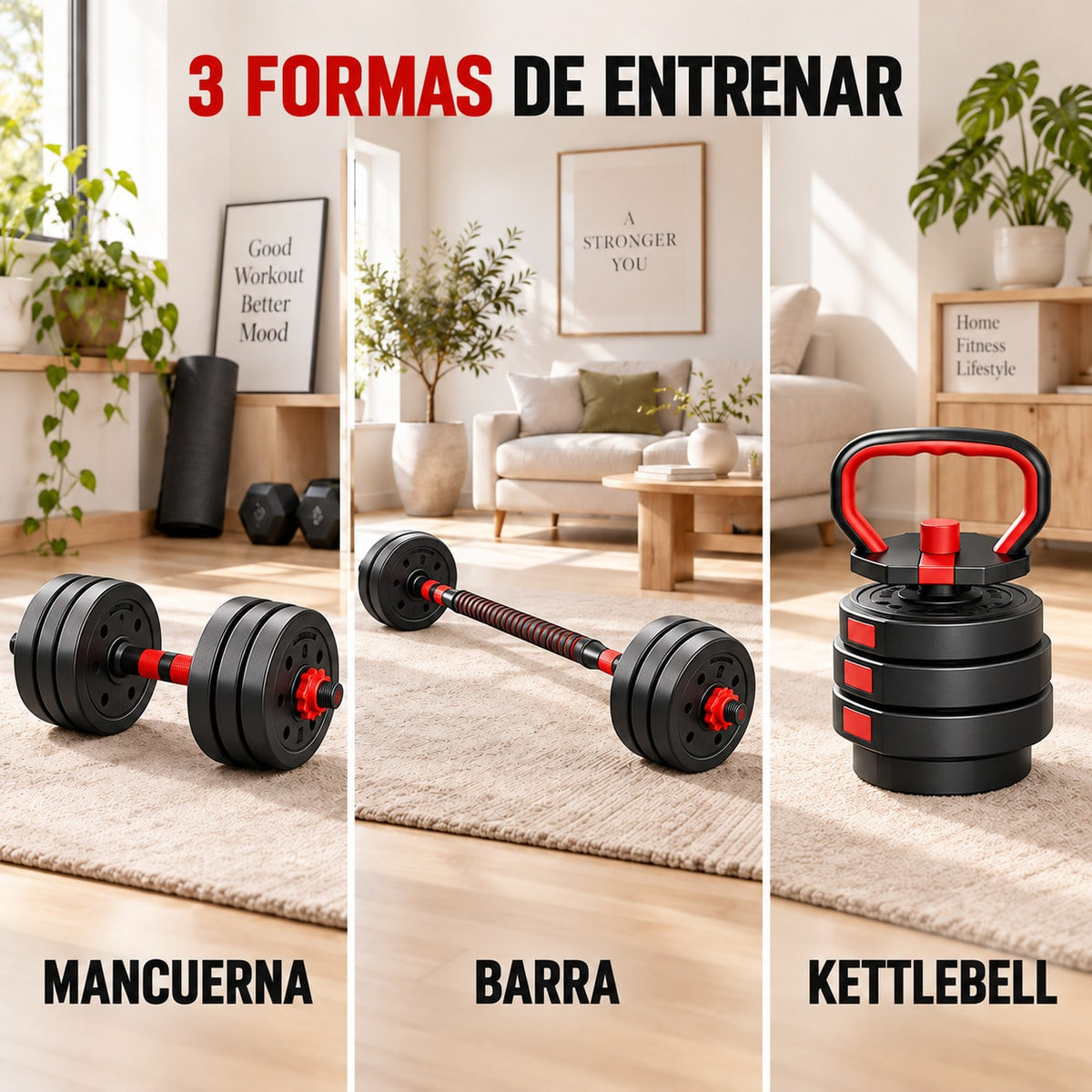 Set de Mancuernas Ajustables 3 en 1 10/15/20/30/40 kg, Mancuernas Redondas con Pesa Rusa y Barra de Conexión, Juego de Pesas para Musculación y Entrenamiento de Fuerza, Fitness y Gimnasio en Casa para Brazos, Hombros