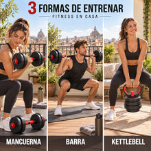 Set de Mancuernas Ajustables 3 en 1 10/15/20/30/40 kg, Mancuernas Redondas con Pesa Rusa y Barra de Conexión, Juego de Pesas para Musculación y Entrenamiento de Fuerza, Fitness y Gimnasio en Casa para Brazos, Hombros