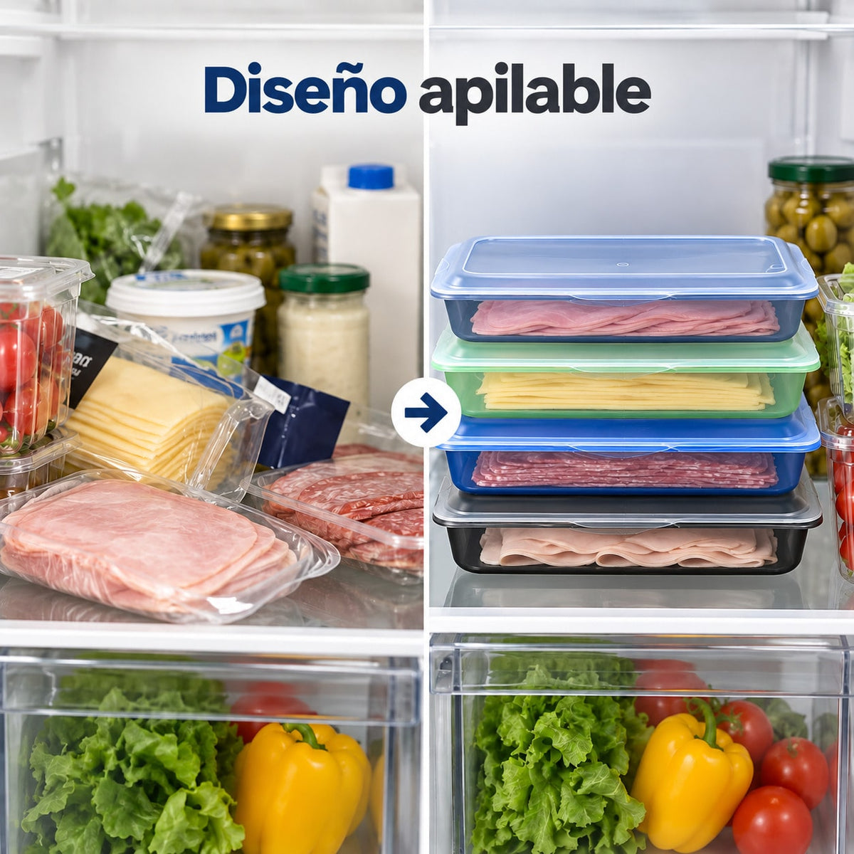 Set de 4/8 Porta Embutidos Herméticos, Tupper para Fiambre con Tapa Transparente, Fiambreras Apilables para Nevera, Cajas de Almacenamiento de Alimentos para Jamón, Queso, Chorizo, Salchichas y Carne Cortada