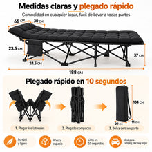Cama de Camping Plegable para Adultos, Cama Plegable Portátil con Bolsa de Transporte, Cama Auxiliar de Viaje para Camping, Playa, Jardín, Oficina y Hogar, Cama Exterior Multifuncional para Descanso Interior y Exterior