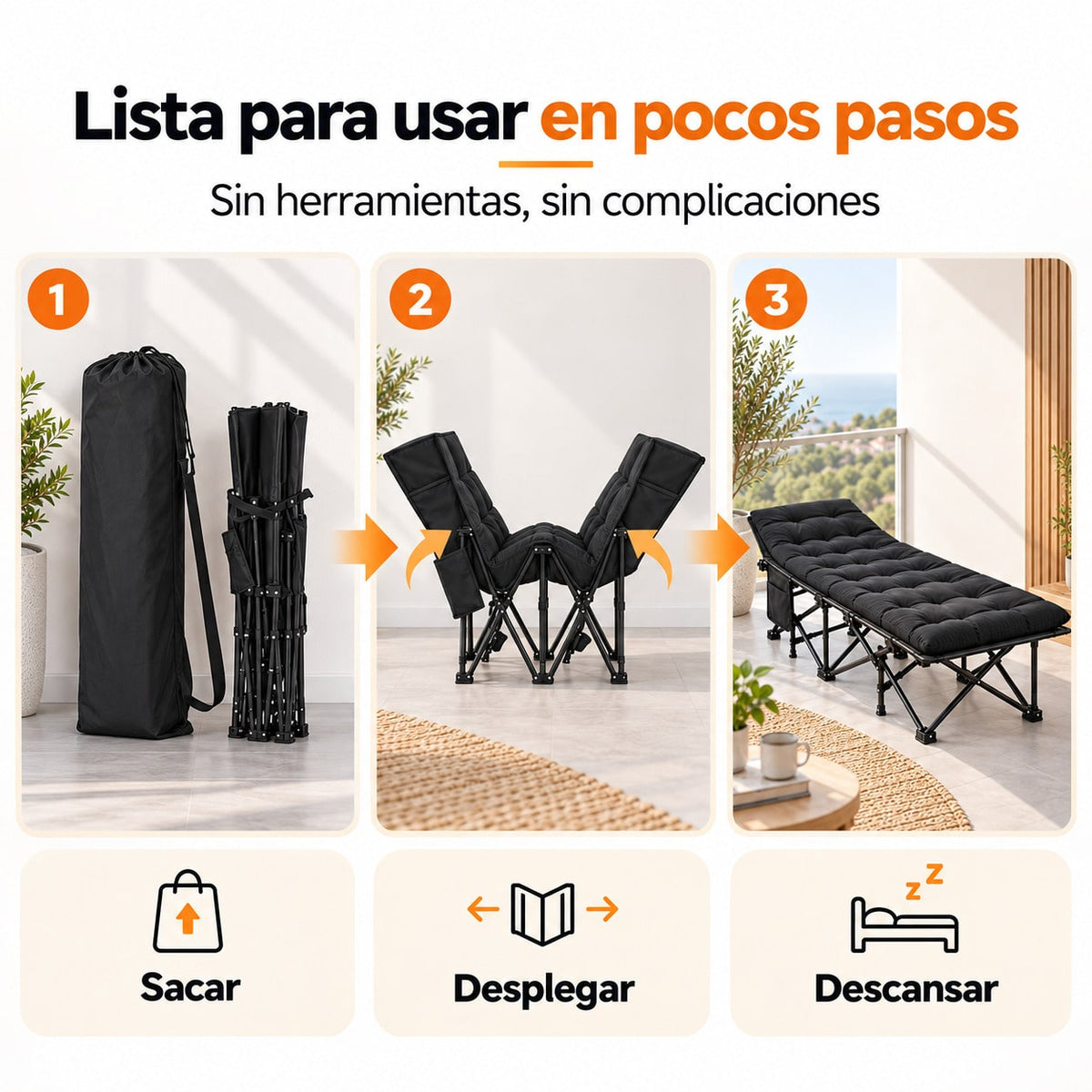 Cama de Camping Plegable para Adultos, Cama Plegable Portátil con Bolsa de Transporte, Cama Auxiliar de Viaje para Camping, Playa, Jardín, Oficina y Hogar, Cama Exterior Multifuncional para Descanso Interior y Exterior