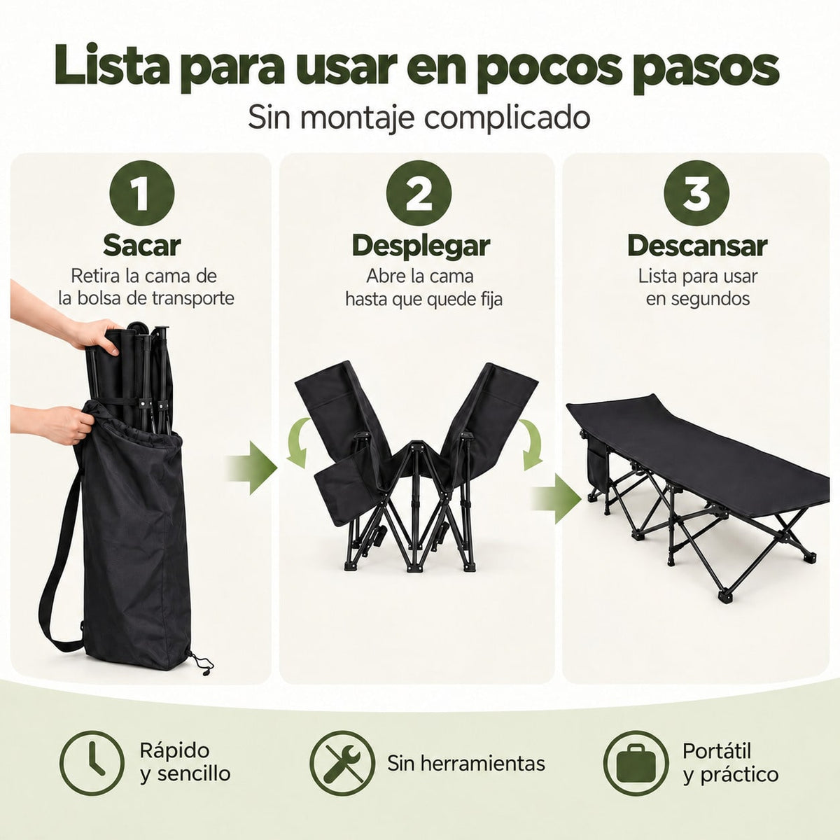 Cama de Camping Plegable para Adultos, Cama Plegable Portátil con Bolsa de Transporte, Cama Auxiliar de Viaje para Camping, Playa, Jardín, Oficina y Hogar, Cama Exterior Multifuncional para Descanso Interior y Exterior